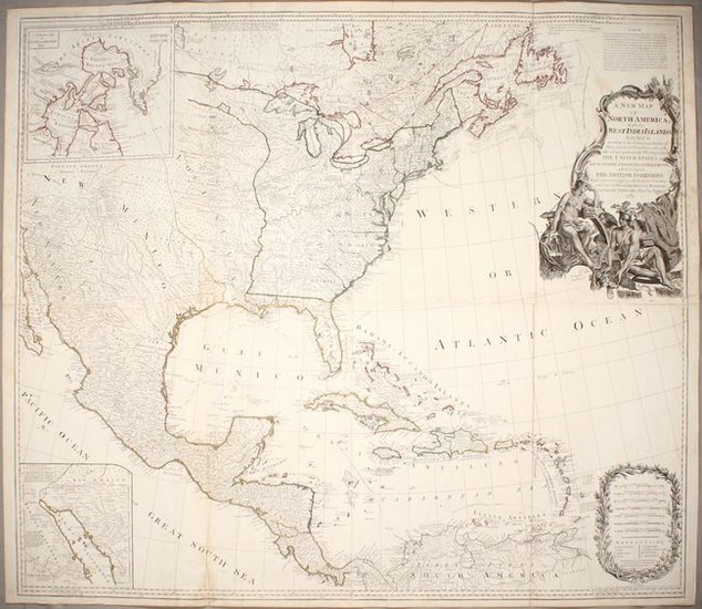 Important Large Map of North America Featuring the Young United States, "A New Map of North America, with the West India Islands. Divided According to the Preliminary Articles of Peace, Signed at Versailles, 20, Jan. 1783...", Sayer, Robert