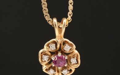 Italian 14K Ruby and Diamond Floral Pendant Necklace