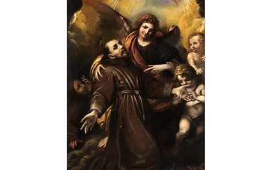 Italienischer Maler des 17. Jahrhunderts, Der Heilige Franziskus, umgeben von Engeln