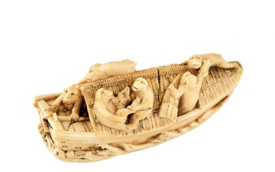 Ivory Netsuke. Monkey boat.