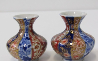 JAPANESE FUKAGAWA VASES, pair of miniature vases with altern...