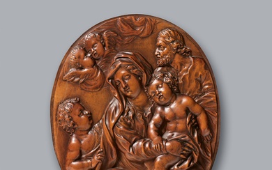 Johann Georg Pendel, attributed to - A carved wood relief of the Holy Family with John the Baptist, attributed to Johann Georg Pendel