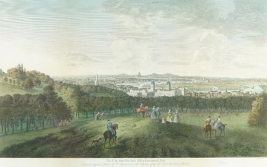 John Wood, British 1720-c.1780- The view from One-Tree Hill in Greenwich Park; engraving with hand-colouring, printed by John Boydell in 1774, 42.5 x 69 cm