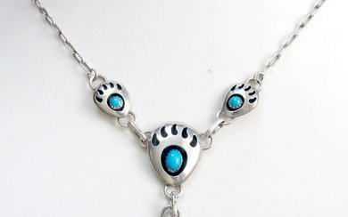 KATHLEEN CHAVEZ Navajo Native American Silver Sterling and Turquoise Bear Claw Necklace