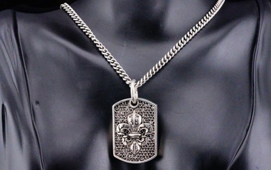 King Baby Black Diamond and Sterling Dog Tag Necklace