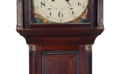 LATE GEORGE III BRASS MOUNTED INLAID MAHOGANY TALL CASE CLOCK, EARLY 19TH CENTURY 101 1/4 x 22 x 11 1/4 in. (257.2 x 55.9 x 28.6 cm.)
