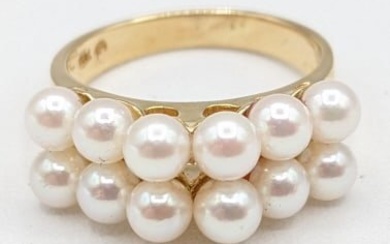 Ladies 14K Yellow Gold Two-Row Pearl Cocktail Ring