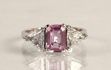 Ladies 18ct white gold pink sapphire and diamond ring, centr...