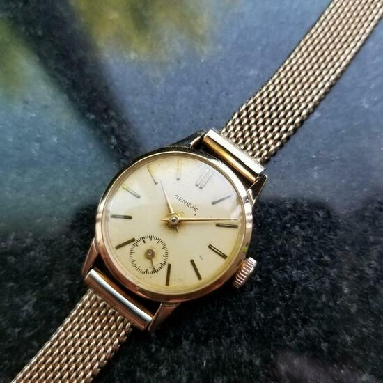 Ladies Swiss Geneve 18k Rose Gold 20mm Watch 1960s Rare