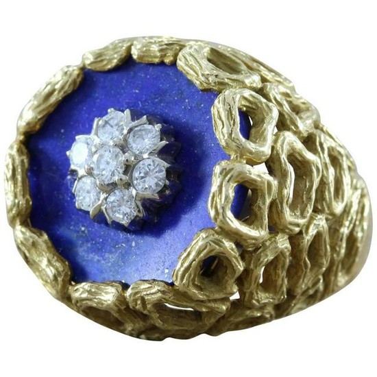 Lapis Lazuli Diamond Cluster Gold Ring
