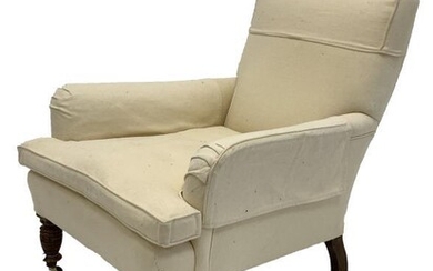 Late Victorian Howard style armchair, upholstered in natural linen,...
