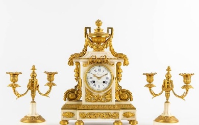 Lépine, a three-piece mantle garniture clock and candelabra. France, 19th C. (L:15 x W:31 x H:42