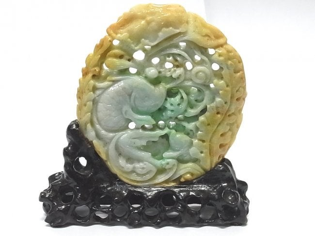 Lg Antique Carved Jadeite Jade Chinese Koi Fish Statue