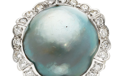 Mabe Pearl, Diamond, Gold Ring Stones: Full-cut diamonds weighing...
