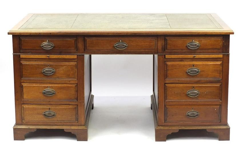 Mahogany twin pedestal captain's desk with tooled