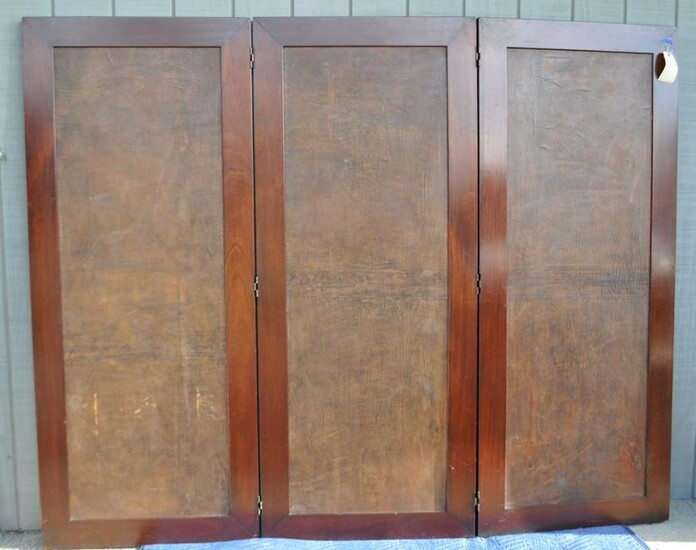Mahogany/Leather Three Panel Folding Screen