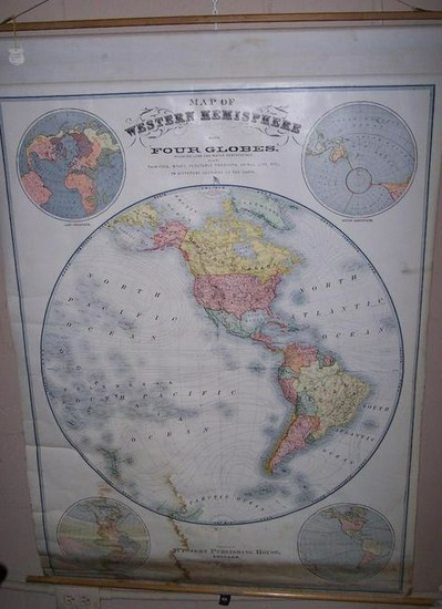 Map of Western Hemisphere With Four Globes.