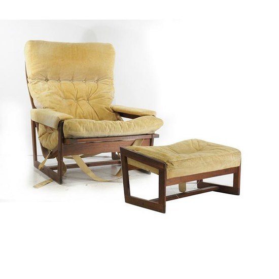 Mid-Century Modern Teak Lounge Chair with Ottoman