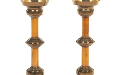 Mid-Century Modern Two-Toned Metal and Lava Catalin Candlesticks