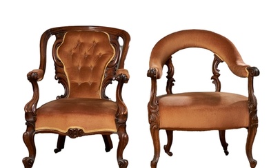 Mid-nineteenth century A pair of upholstered chairs Mahogany...