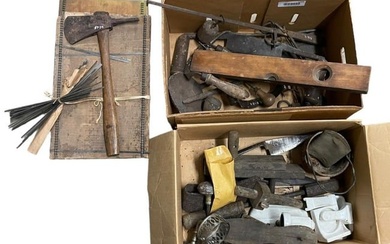 Mixed lot of antique tools, draw knife and more