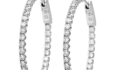 Modern Classic Diamond 14K White Gold Inside Outside Hoop Earrings
