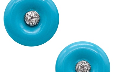 Modern Round Turquoise Earrings In 18Kt White Gold With VS...
