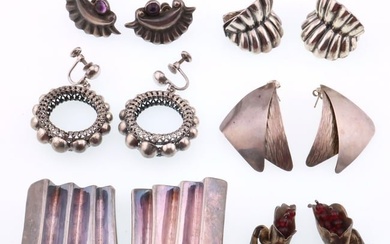 Modernist Jewelry; Six Pair Sterling Silver Earrings