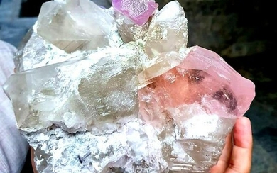 Morganite Specimen with Kunzite Crystals & Quartz Combo