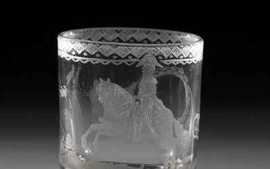 Mug probably southern Europe, 18th century light manganese glass. On the wall, r...