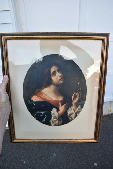 Nice Older Framed Religious Picture of a Saint + + +