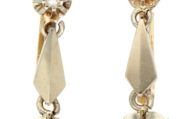 No Reserve - 18K Bicolor gold antique dormeuse earrings set with rose cut diamonds in...