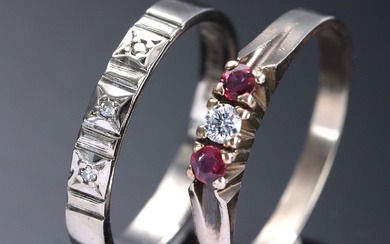 Nordic Urban Mining. Grete & Erik Pade and others Two retro ruby ??and diamond rings of 14 and 18 kt. white gold (2)