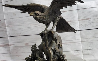 Original Eagle Landing on Waves Bronze Sculpture - 13" x 13"