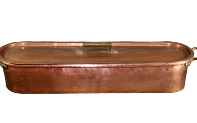 Oversized French copper lidded fish poacher with handles