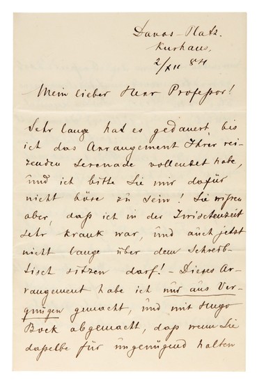 [P. Tchaikovsky]. Letter about Tchaikovsky by his former pupil (and lover), Josif Kotek, Davos 1884