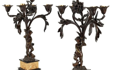 PAIR OF FRENCH BRONZE FIGURAL CANDELABRA 19TH CENTURY