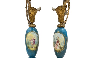 PAIR OF SEVRES STYLE PORCELAIN WITH METAL MOUNTING EWER/VASES...