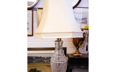 PAIR OF WATERFORD CRYSTAL TABLE LAMPS ON BRASS BASES + SHADE...