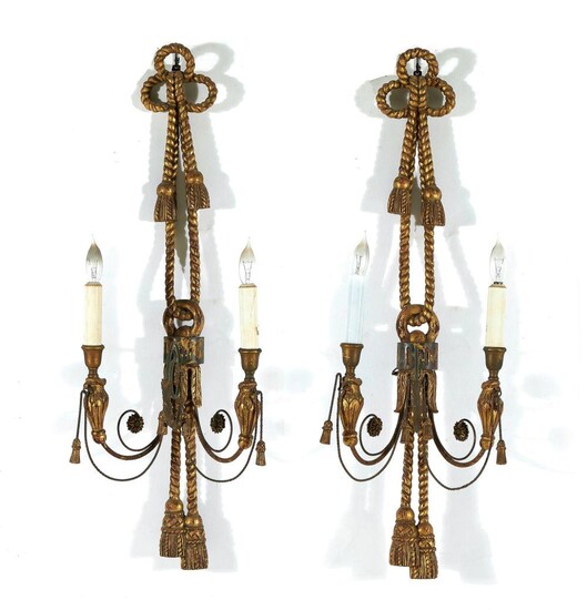 *Pair Adam style carved giltwood two-light wall sconces (2pcs)