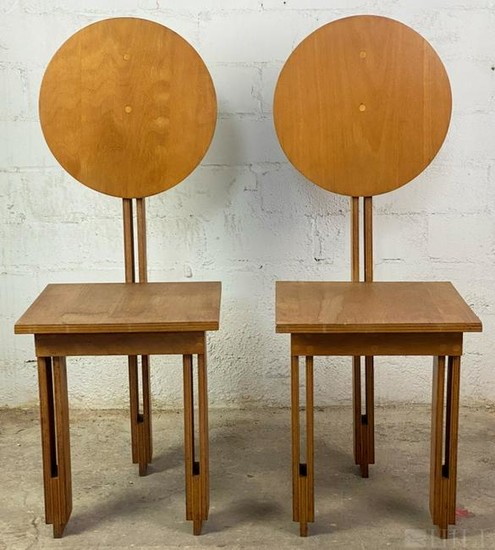 Pair American Modernist Designer Wood Chairs c1940