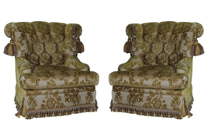 Pair Erwin Lambeth Tomlinson Tufted Slipper Chairs