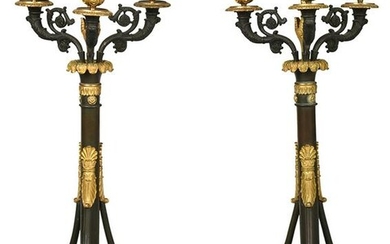 Pair Louis Philippe Bronze Three Arm Candelabra