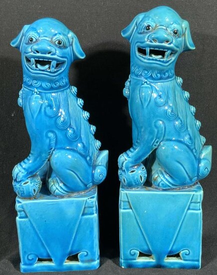 Pair Vintage Signed Asian Ceramic Fu Dog Figurals
