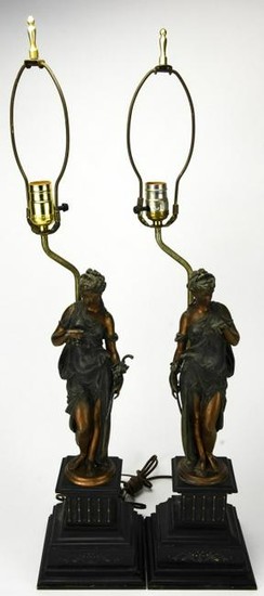Pair of 19th C Neoclassical Figural Table Lamps