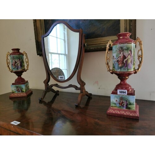 Pair of 19th C. hand painted ceramic vases on stand Stamped ...