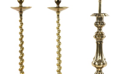 Pair of 19th century turned brass barley twist candlesticks ...