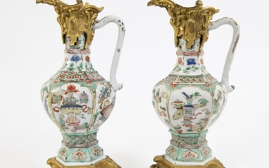 Pair of Chinese vases mounted as a jug with bronze fittings