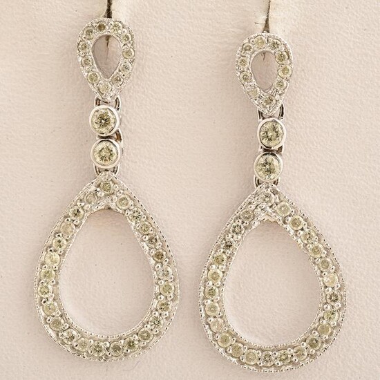 Pair of Diamond, 18k White Gold Earrings.