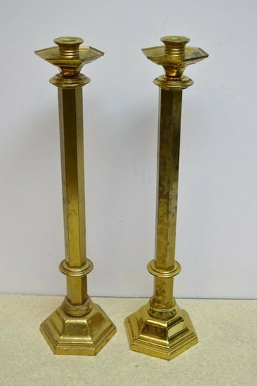 Pair of Older Brass Church Altar Candlesticks 18" ht.
